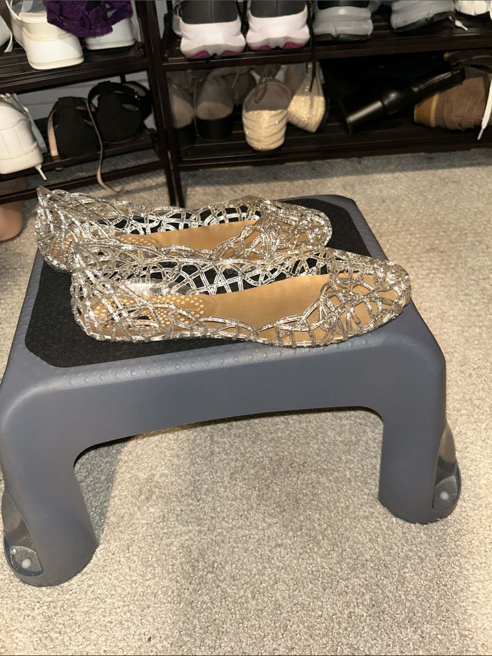 Silver Crystal Embellished Women's jelly Flats